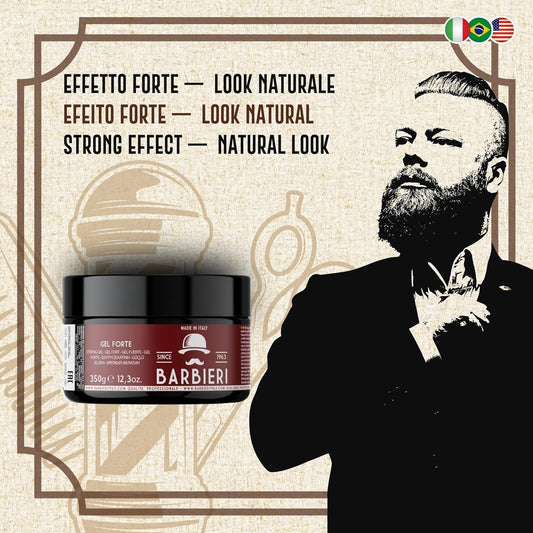 Gel Forte Capelli Professionale 350gr - Tenuta Super Forte e Duratura - Effetto Scolpito Senza Residui - Barbieri Since 1963 - Made in Italy