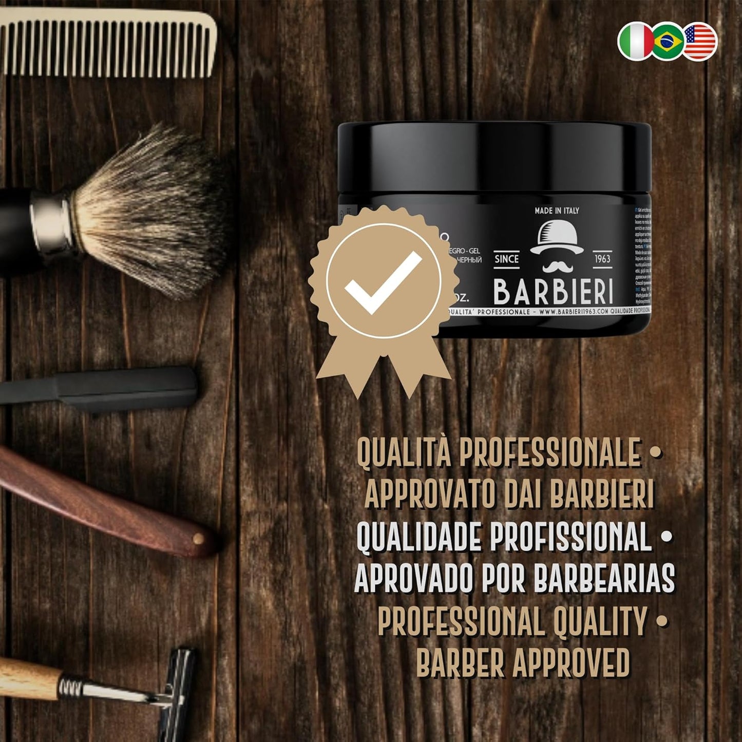 Gel Nero Capelli Uomo - 350g – Black Gel con Carbone Vegetale – Maschera Capelli Grigi e Bianchi – Barbieri Since 1963 - Made in Italy