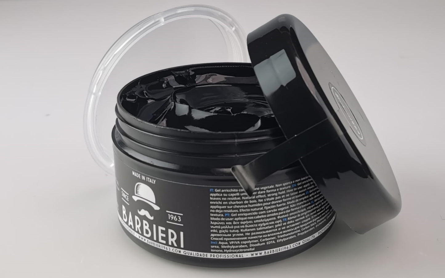 Gel Nero Capelli Uomo - 350g – Black Gel con Carbone Vegetale – Maschera Capelli Grigi e Bianchi – Barbieri Since 1963 - Made in Italy