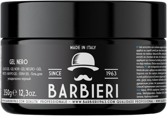 Gel Nero Capelli Uomo - 350g – Black Gel con Carbone Vegetale – Maschera Capelli Grigi e Bianchi – Barbieri Since 1963 - Made in Italy