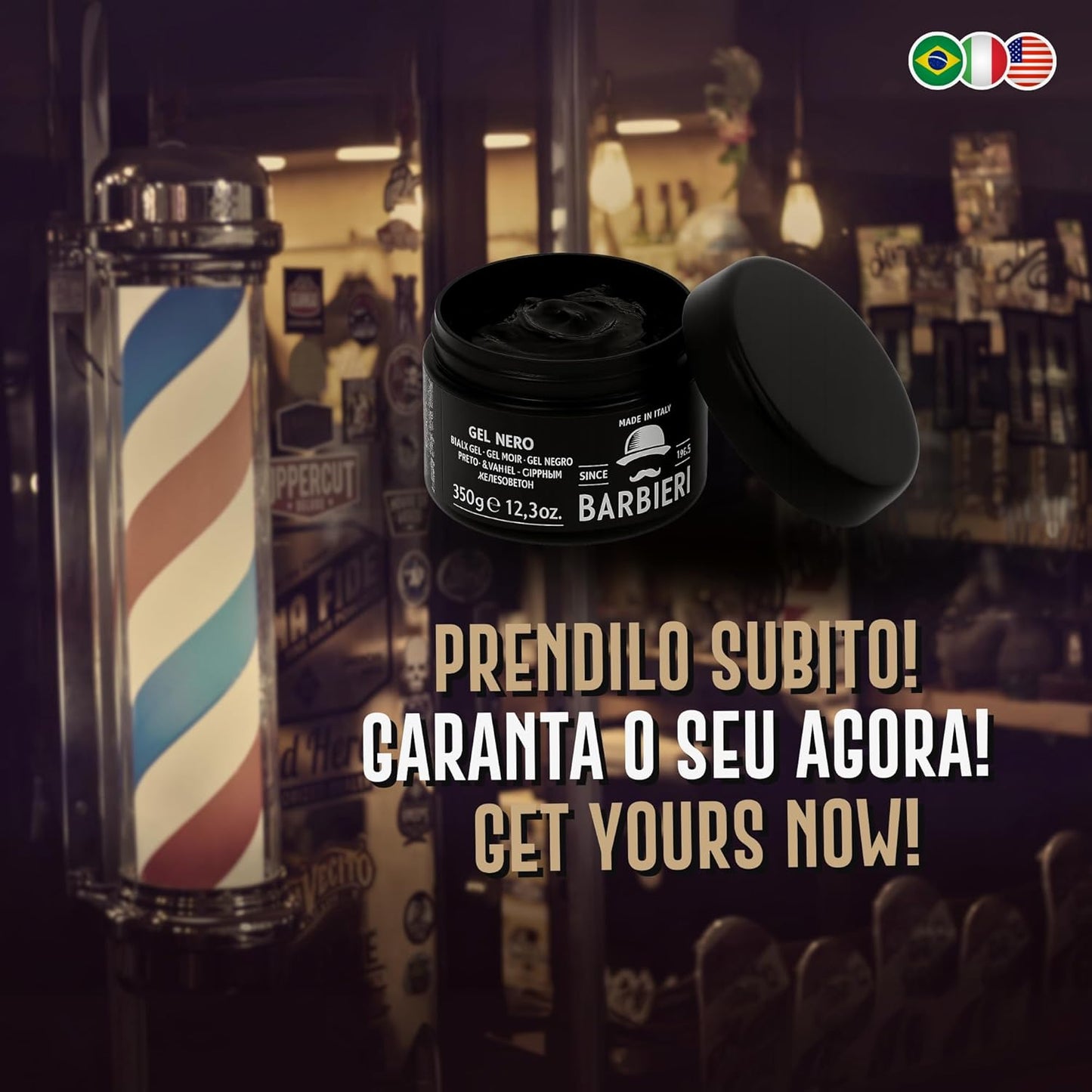 Gel Nero Capelli Uomo - 350g – Black Gel con Carbone Vegetale – Maschera Capelli Grigi e Bianchi – Barbieri Since 1963 - Made in Italy