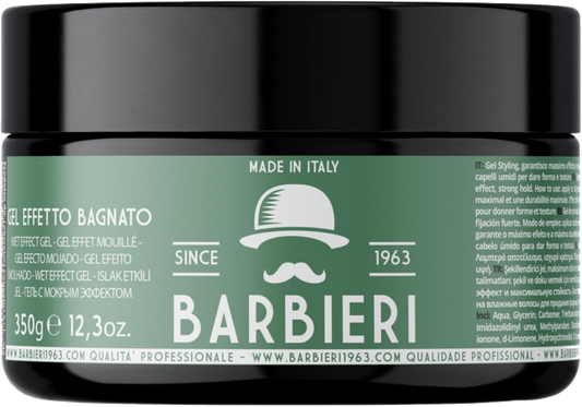 Gel Effetto Bagnato Capelli Professionale 350gr Tenuta Forte e Extra Luminosità - Barbieri Since 1963 - Glicerina Idratante - Made in Italy