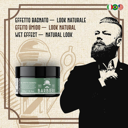 Gel Effetto Bagnato Capelli Professionale 350gr Tenuta Forte e Extra Luminosità - Barbieri Since 1963 - Glicerina Idratante - Made in Italy