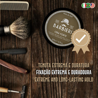 Cera Forte Capelli Professionale 100gr - Tenuta Estrema e Duratura - Effetto Lucido - Barbieri Since 1963 - Fragranza Marina e Salina unita al Mirto e Cedro - Uso Unisex Uomo e Donna - Made in Italy