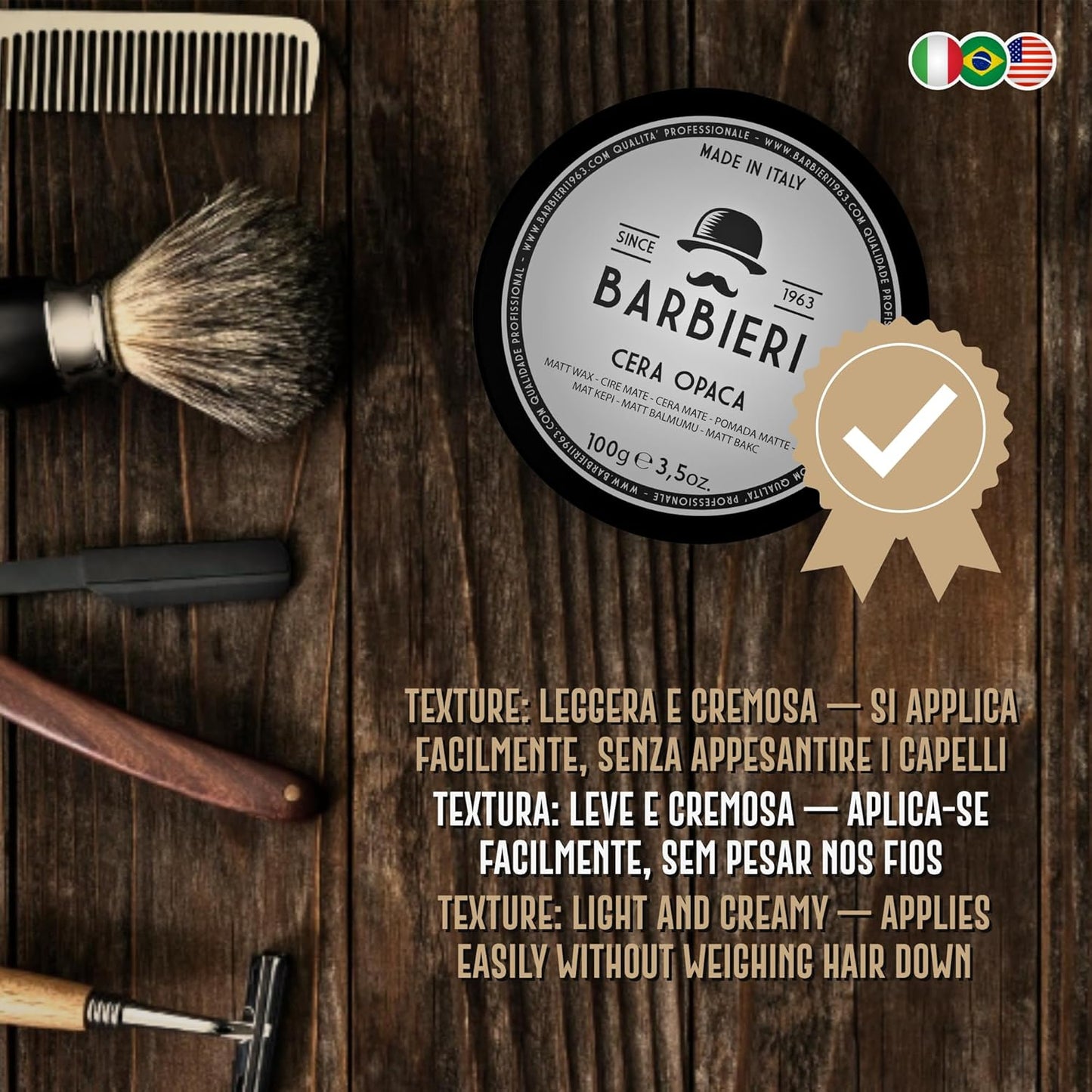 Cera Opaca Capelli Professionale 100gr - Con Argilla Bianca (Kaolin) - Effetto Naturale e Volumizzante - Barbieri Since 1963 - Fragranza Marina e Salina - Uso Unisex Uomo e Donna  Made in Italy