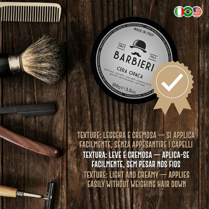 Cera Opaca Capelli Professionale 100gr - Con Argilla Bianca (Kaolin) - Effetto Naturale e Volumizzante - Barbieri Since 1963 - Fragranza Marina e Salina - Uso Unisex Uomo e Donna  Made in Italy